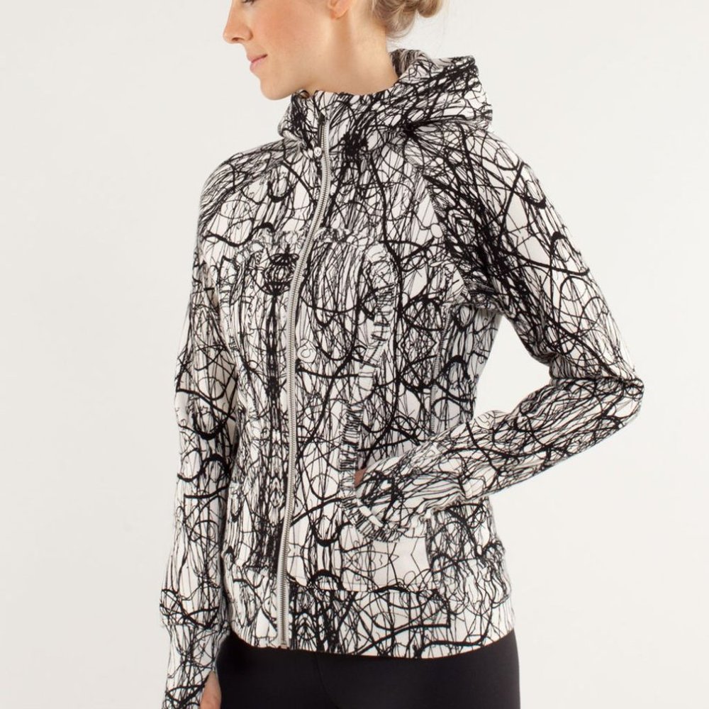 Lululemon Scuba Hoodie black white scribble print Size 6 - Picture 1 of 14